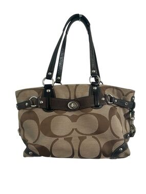 Coach Y2K Brown Signature Canvas Tote with Dark Brown Leather Trim